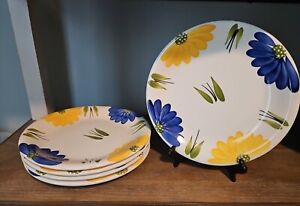 Set of 5 Maxam Yellow & Blue Floral Plates 10 1/4" From Italy