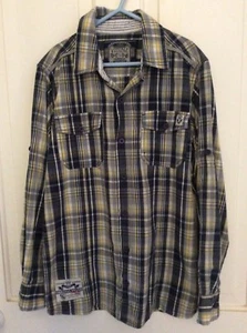 Boys age 10 checked long sleeve shirt yellow and black, roll up & fasten sleeves - Picture 1 of 12