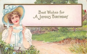 Postal: Best Wishes for a Joyous Birthday, Pretty Lady in Bonnet, DB 1910 - Imagen 1 de 2