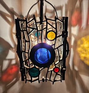 Vintage Mid-century Modern Brutalist Hanging Light Lantern Chandelier COLORFUL! - Picture 1 of 21