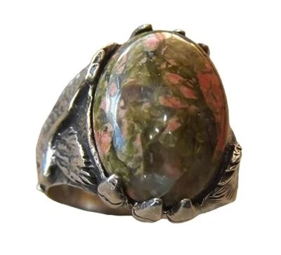 УНАКИТ ЯШМА ДРАГОЦЕННЫЙ КАМЕНЬ 925 ПРОБЫ ОСМАНСКИЙ ОРЕЛ АРАБСКИЙ ПЕЧАТКА МУЖЧИН КОЛЬЦО - Изображение 1 из 4