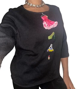 Michael Simon VTG 2000 Sweater Girl Dress Bag Heel Lip Beaded Black Womens L Y2K - Picture 1 of 8