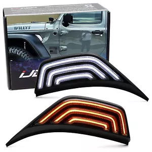Smoked Lens White/Amber Sequential Blink LED Fender Flare Lights For Wrangler JL - Picture 1 of 8
