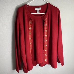 Sag Harbor Woman Size 3X Red One Button Cardigan Built in Tank Sweater Sequins - Bild 1 von 16