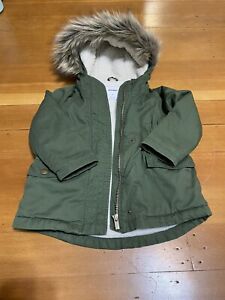 Baby Old Navy Toddler Girls Green Parka Coat 2T Sherpa Lined w fur lined hood