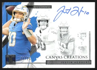 2021 Panini Impeccable Canvas Creations Auto 21/25 Justin Herbert R6220J - Image 1 of 2