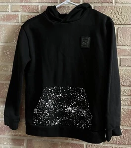 Puma Splatter Pocket Fleece Hoodie Sweatshirt Black Kids Large 14-16 - Picture 1 of 4