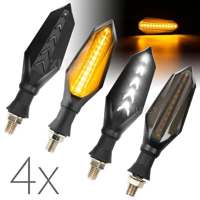 4x M10 Arrow Universal Motorcycle Flowing Turn Signal Light Blinker Indicator - Image 1 of 4