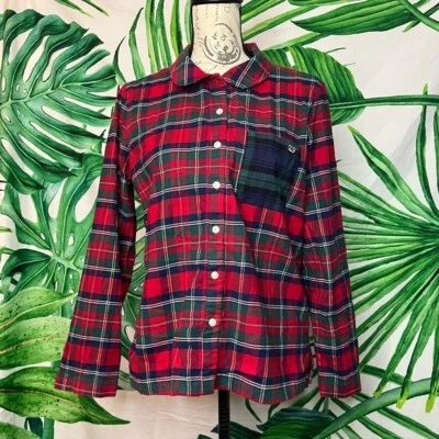 Camisa escolar de otoño de franela a cuadros roja verde azul con botones Vineyard Vines S Foto 1 de 4