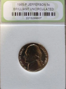 Graded 1985-P Jefferson 5c Brilliant Uncirculated very nice coin - Picture 1 of 5