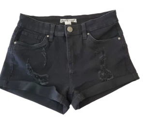 CHARLOTTE RUSSE JEAN SHORTS BLACK WASH DISTRESSED CUFFED SIZE 3 - Picture 1 of 9