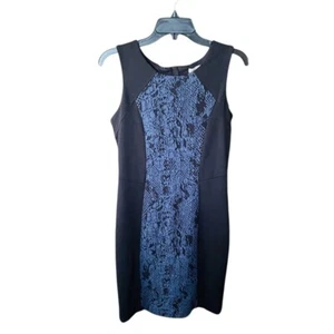 Banana Republic sleeveless ponte bodycon dress snakeskin print 4 black blue - Picture 1 of 10