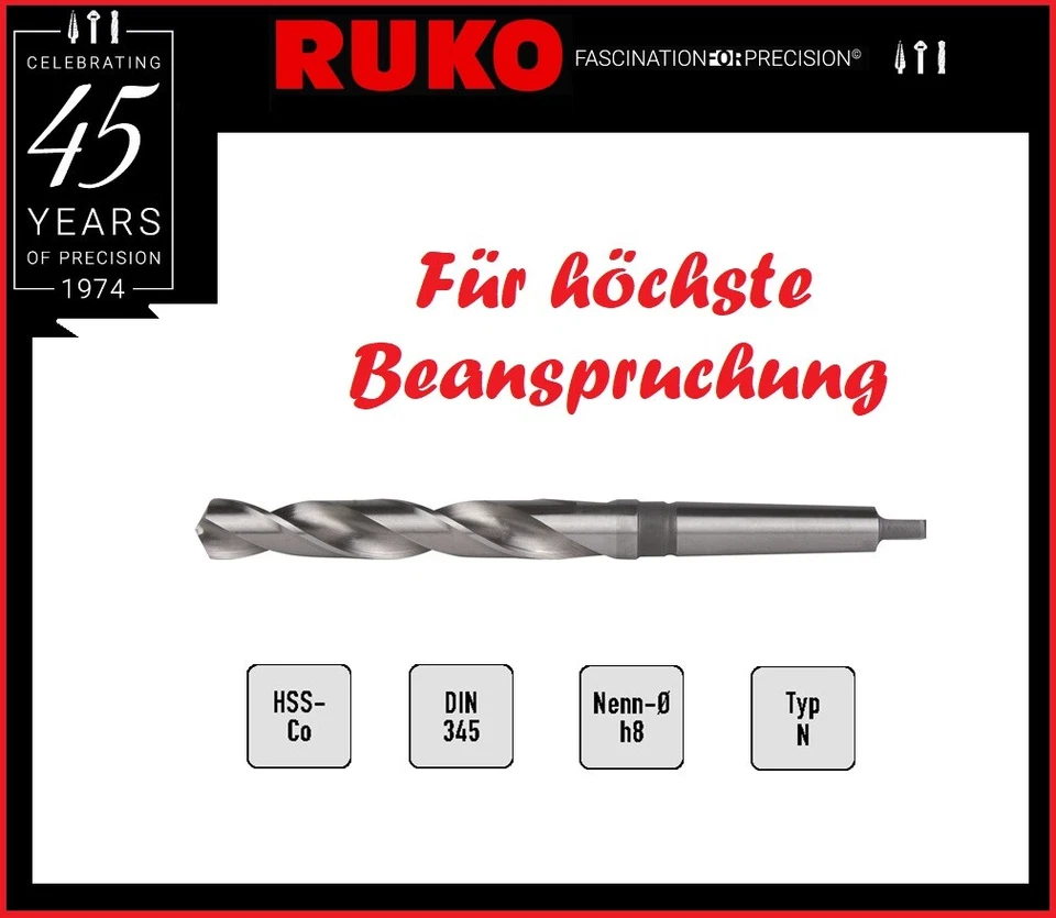 Spiralbohrer Din345 Typ N D.22mm Hss-co Ruko Mk2