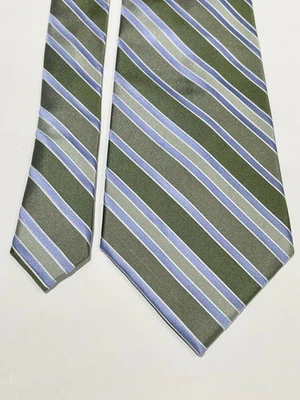 CROFT & BARROW 100% Silk Necktie Classic 58” Green Blue White Striped Men’s Tie - Image 1 of 4