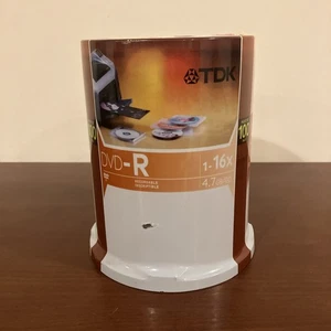 TDK DVD-R Print On White Discs 4.7GB 1-16 - 100 Pack Spindle NEW Factory Sealed - Picture 1 of 3