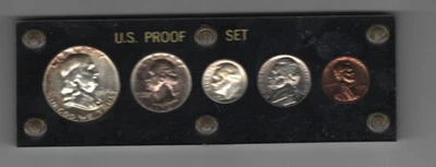 1954 UNITED STATES MINT 90% SILVER PROOF SET .1¢ .5¢ .10¢ .25¢ .50¢ FRANKLIN - Image 1 of 2