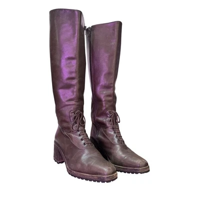 Armando Pollini Women's Brown Leather Zip&Tie Closure Block Heels Boots Size 39 - Image 1 of 4