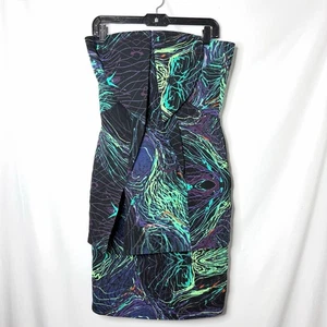 NEW with tags Women's BRIAN REYES Strapless Dress Abstract Size 6 Black Green - Picture 1 of 6