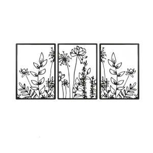Decoración de pared con flores boho de metal GSANMU - 3 piezas minimalista negro granja colgante... - Imagen 1 de 6