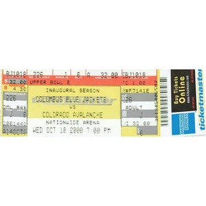 Biglietto Stagione Inaugurale Columbus Blue Jackets Stub - 2000 Hockey vs Avalanche - Foto 1 di 2
