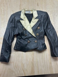 Vintage 80er Jahre Giovinezza Moda by Rocco D’amelio Lederjacke Damen Gr. S gold schwarz - Bild 1 von 8