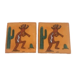 Handgefertigte 2 Kokopelli Southwest Kunst Fliesen Untersetzer 4"x4"  - Bild 1 von 7