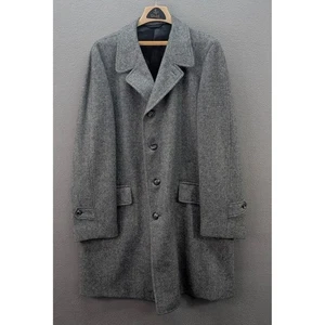 Vintage Mens Herringbone Pure Wool Overcoat Topcoat Classic Winter Gray Size XL? - Picture 1 of 16