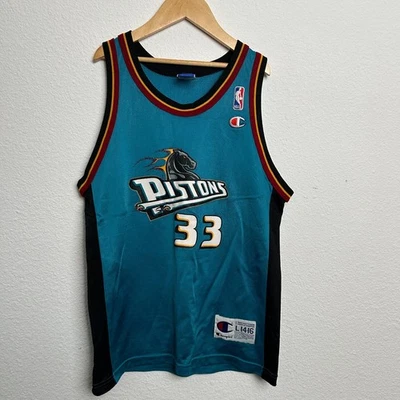Camiseta deportiva de baloncesto Grant Hill de los Detroit Pistons #33 para jóvenes niños grande campeón azul Foto 1 de 4
