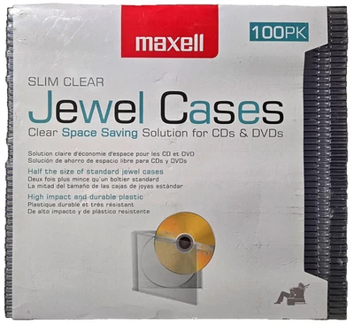Maxell Slim Clear Jewel Cases 100 Pack CD DVD CD-SLIM100CL Factory Sealed NEW - Image 1 of 4