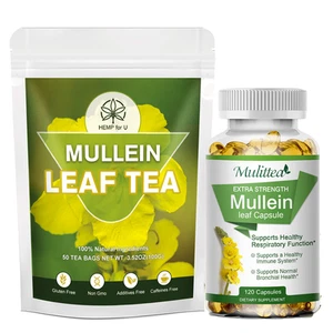 Mullein Leaf Herbal Supplement For Lung Cleanse Detox & Respiratory Fuction - Picture 1 of 17