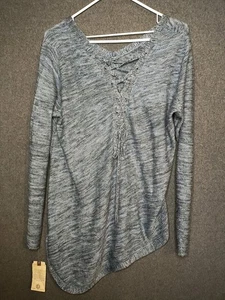 NWT Democracy XL Lace Up Knit Sweater Gray High Low Hem Long Sleeve Acrylic Top - Picture 1 of 5