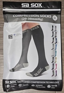 SB SOX Knee High Compression Socks (20-30mmHg) Black / Gray XL X-LARGE - NEW - Picture 1 of 8