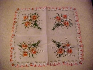 VTG Hanky Pink Jonquils Scalloped Edge - Picture 1 of 2