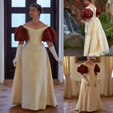 Satin Country Wedding Dresses Elegant Puff Sleeves 1980s Victorian Bridal Gowns