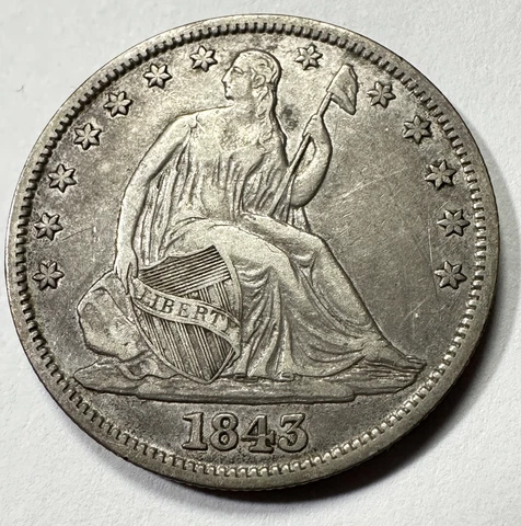 Choice Condition 1843 Seated Liberty Half Dollar Semi Key Date. #3051 Cover
