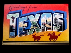 c1940's Greetings From Texas Multi-View Vintage Large Letter Linen Postcard - Picture 1 of 2
