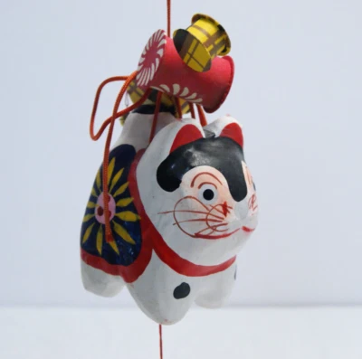 Japanese Drum Dog-Shaped Paper Mache Lucky Charm Toy Craft Ornament Decor READ - Image 1 of 4