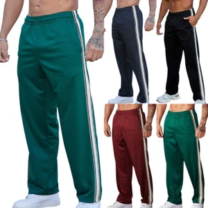 Mens Striped Jogging Tracksuit Bottoms Gym Sports Casual Pants Trousers Joggers - Picture 1 of 16