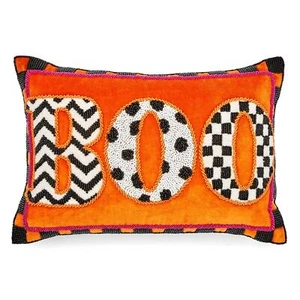 Mackenzie Childs BOO Beaded Lumbar Pillow 14x20 Chic Halloween Home Decor New - Picture 1 of 4