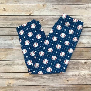 Blue & White Baseball Print Women's CAPRI Leggings One Size OS 2-10 - Picture 1 of 5