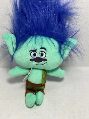 Dreamworks Trolls 微笑 BRANCH 长毛绒 12 英寸绿色带蓝色头发 2015 孩之宝 — 第 1/4 张图片
