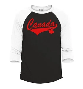 Canada Baseball Red Leaf Raglan Baseball Canada Shirts - Picture 1 of 5