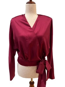 Porter Collective L Burgundy Silk Wrap Blouse With Side Tie Waist - Picture 1 of 4
