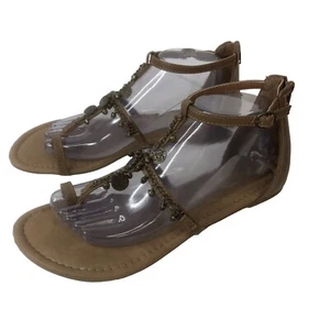 Nicole Womens Sandals Size 9M Toe Ring Gladiator Zip Back Brown Metal Charms - Picture 1 of 9