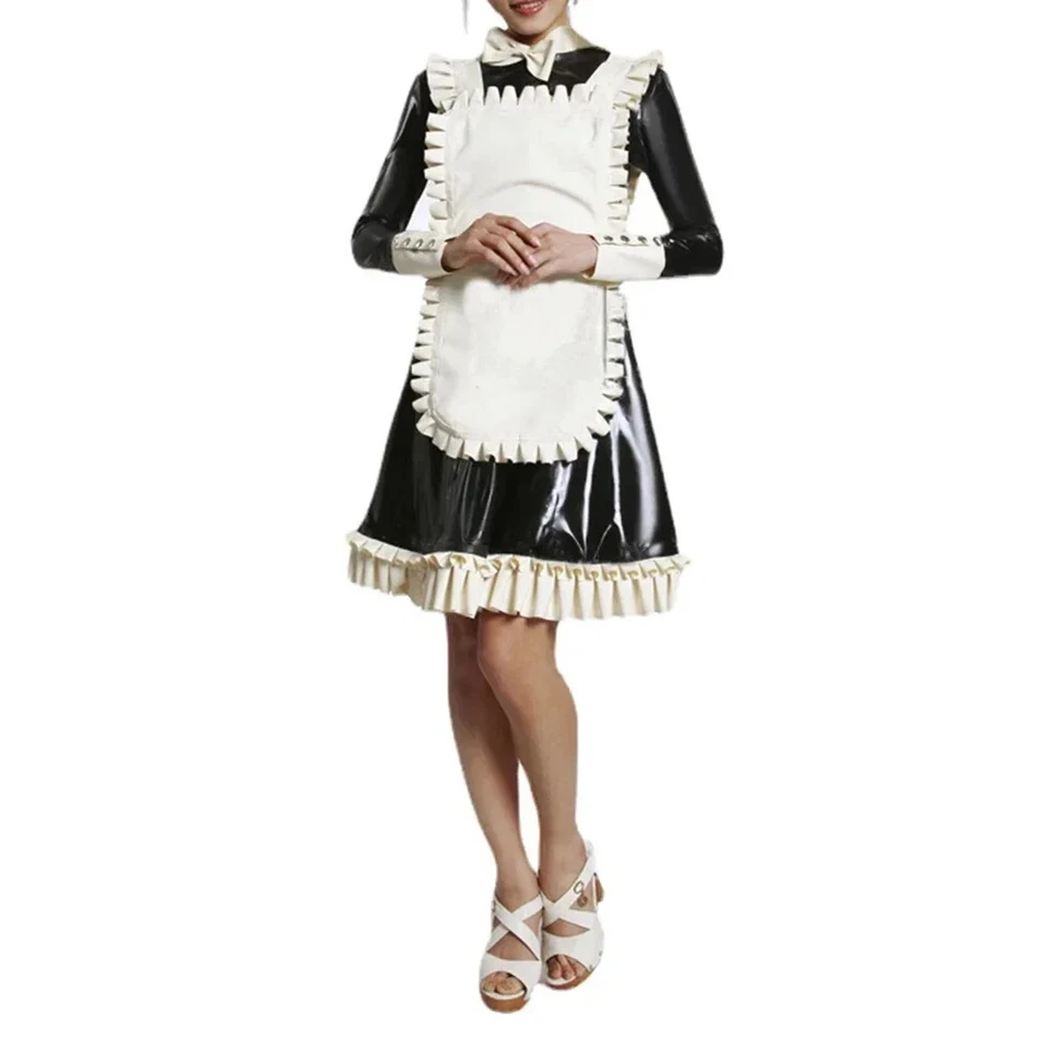 Vestido plisado talla grande manga larga línea A con volantes delantal vestido de criada Sissy Foto 1 de 4