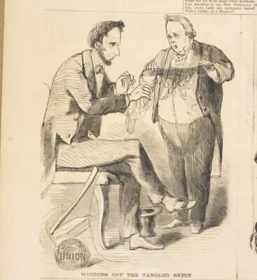 Abraham Lincoln political cartoon  1861 with Buchanan untangling the Union - Image 1 of 3