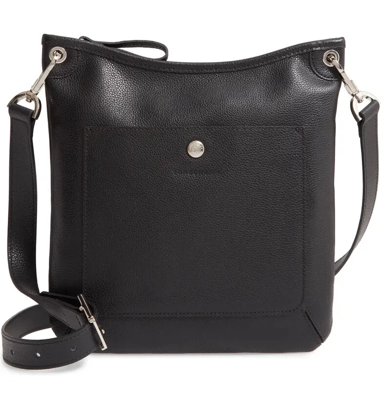 Longchamp Le Pilage Leather Crossbody Shoulder Purse Bag Black