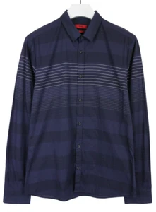 HUGO BOSS Ero 3 Slim Fit Shirt Men's LARGE Blue Striped Button Up Long Sleeve - Picture 1 of 11
