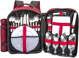 Picnic Backpack Set for 4 Persons with Insulated Cooler Compartment Tableware UK - Picture 1 of 8