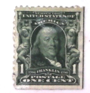 RARO SELLO SERIE 1902 DE 1 CENTAVO SC 300 LÍNEA VERDE BORDE BENJAMIN FRANKLIN - Imagen 1 de 2